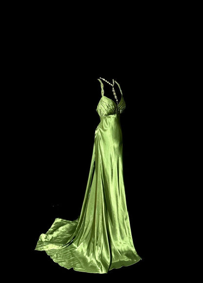Gorgeous Prom Dress Green Spaghetti Straps Backless Pleated  Evening Dress Gala Dress Party Dress   D2945