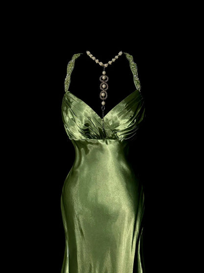 Gorgeous Prom Dress Green Spaghetti Straps Backless Pleated  Evening Dress Gala Dress Party Dress   D2945