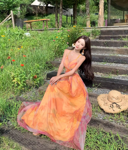 Stunning Women Dress Spaghetti Straps Pleated Summer Date Dress Seaside Party Dress    D2957