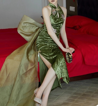 Elegant Prom Dress Halter Bowknot Gala Dress Evening Dress Party Dress D2977