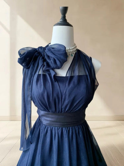 Beauty Homecoming Dress Navy Blue A Line Halter Pleated Short Prom Dress Party Dress Casual Dress   D2983