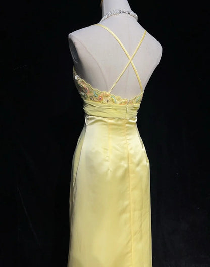 Stunning Prom Dress Light Yellow Spaghetti Straps Pleated Gala Dress Evening Dresses Party Dress D2991