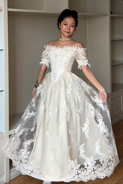 Elegant Prom Dress A Line Off Shoulder Lace Evening Dress Gala Dress D3000