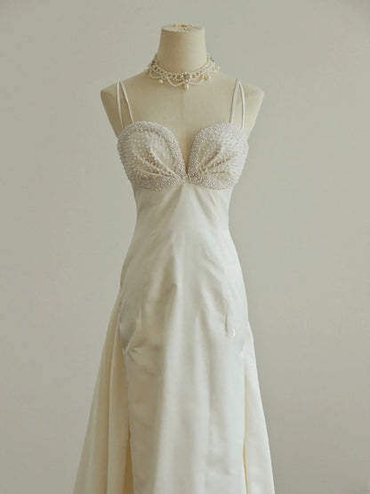 Elegant Prom Dress Spaghetti Straps Pearl Evening Dress Gala Dress D3002