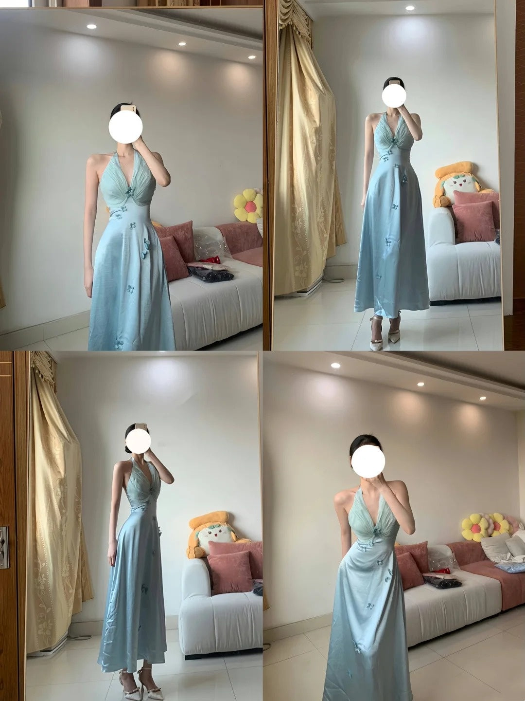 Sweet Prom Dress Light Blue A Line V-neck Party Dress Gala Dress  D3006