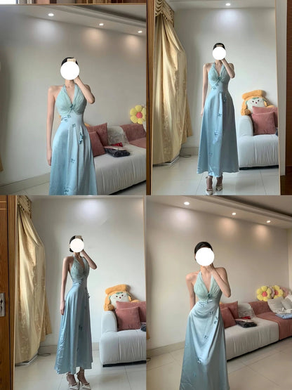 Sweet Prom Dress Light Blue A Line V-neck Party Dress Gala Dress  D3006