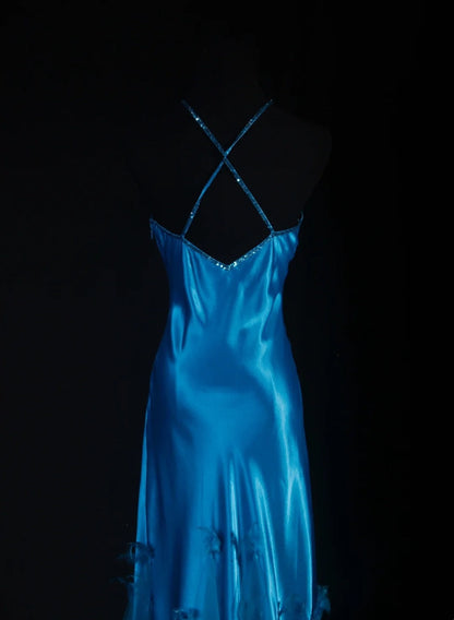 Gorgeous Prom Dress Blue V-neck Evening Dresses Birthday Party Dress Cocktail Dress D3036