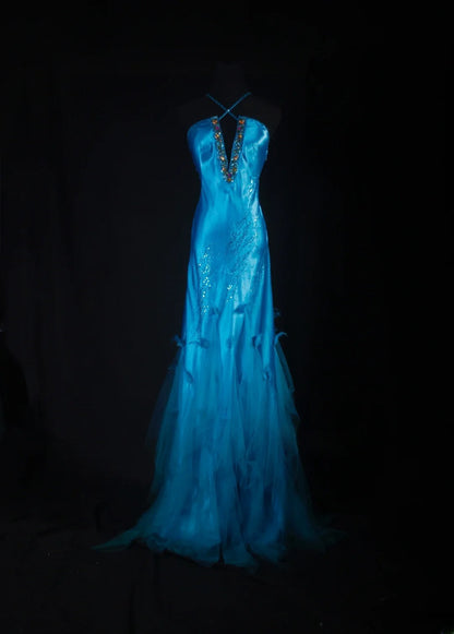 Gorgeous Prom Dress Blue V-neck Evening Dresses Birthday Party Dress Cocktail Dress D3036