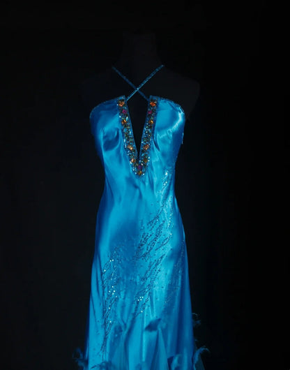 Gorgeous Prom Dress Blue V-neck Evening Dresses Birthday Party Dress Cocktail Dress D3036