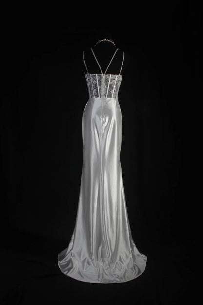 Elegant Prom Dress Spaghetti Straps Slit Pleated Mermaid Evening Dresses Gala Dress D3040