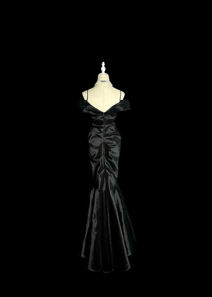 Stunning Prom Dress Black Off Shoulder Pleated Mermaid Evening Dresses Gala Dress D3042