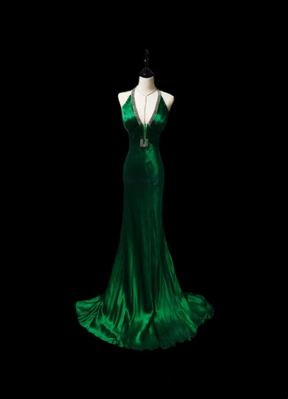 Elegant Prom Dress Dark Green Spaghetti Straps Mermaid Evening Dresses Gala Dress D3046