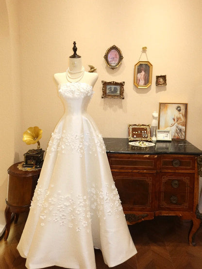 Elegant Prom Dress A Line Strapless Floral Evening Dress Gala Dress      D3055