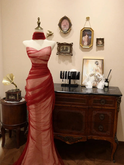 Stunning Prom Dress Sweetheart Pleated Tulle Mermaid Evening Dress Gala Dress    D3074