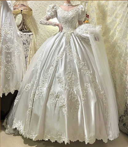 Gorgeous V-neck Long Sleeve Wedding Dress D3089