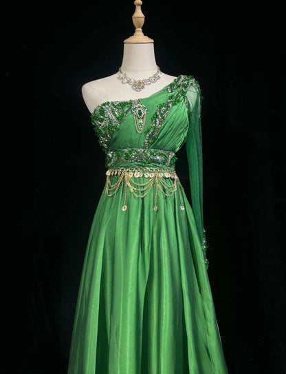 Gorgeous Prom Dress Green A Line One Shoulder Birthday Party Dress Evening Dress   D3092