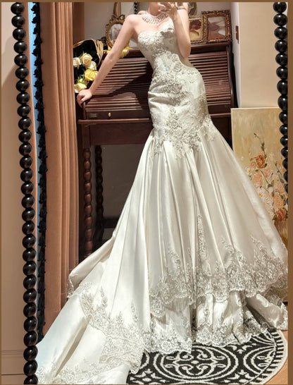Gorgeous Sweetheart Pleated Mermaid Wedding Dress D3118