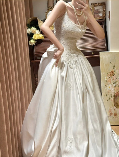 Elegant Spaghetti Straps Pleated Wedding Dress D3123