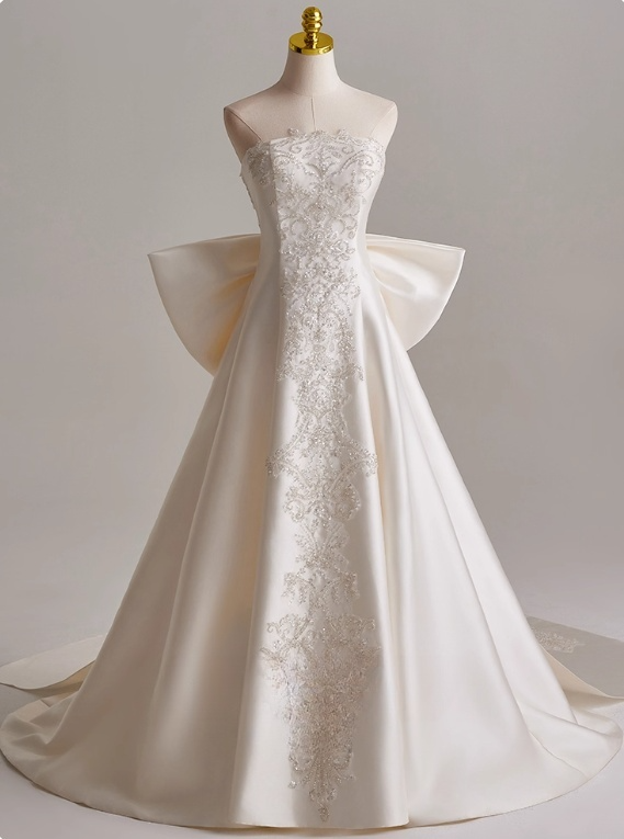 Beauty A Line Strapless Bowknot Wedding Dress D3135
