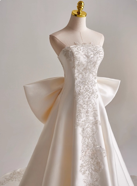 Beauty A Line Strapless Bowknot Wedding Dress D3135