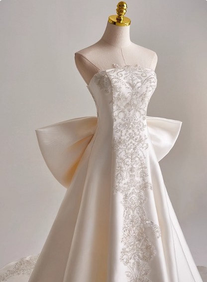 Beauty A Line Strapless Bowknot Wedding Dress D3135