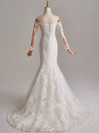Stunning Wedding Dress Sweetheart Long Sleeve Mermaid Wedding Dress D3144