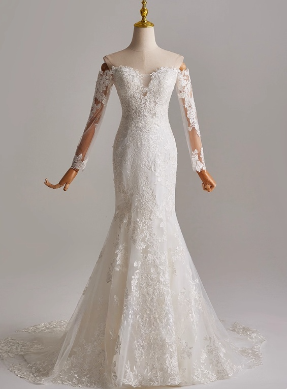 Stunning Wedding Dress Sweetheart Long Sleeve Mermaid Wedding Dress D3144