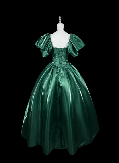 Elegant Prom Dress Dark Green Square Neck Pleated Evening Dress Gala Dress Ball Gown   D3156