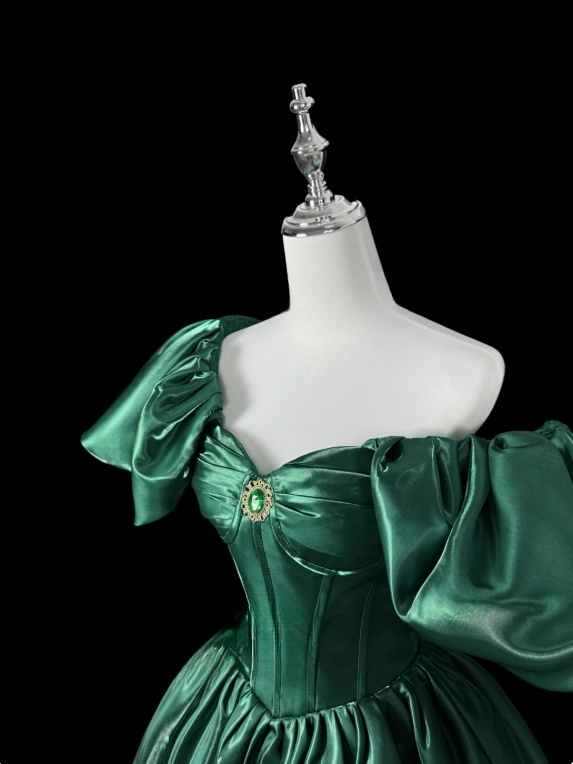 Elegant Prom Dress Dark Green Square Neck Pleated Evening Dress Gala Dress Ball Gown   D3156