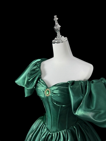 Elegant Prom Dress Dark Green Square Neck Pleated Evening Dress Gala Dress Ball Gown   D3156