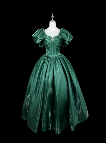 Elegant Prom Dress Dark Green Square Neck Pleated Evening Dress Gala Dress Ball Gown   D3156