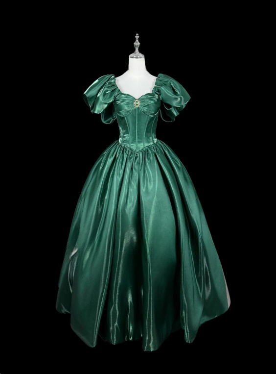 Elegant Prom Dress Dark Green Square Neck Pleated Evening Dress Gala Dress Ball Gown   D3156