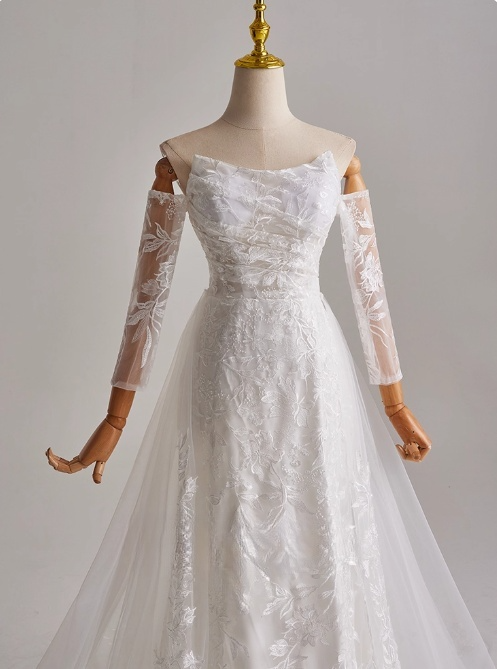 Beauty A Line Strapless Long Sleeve Tulle Wedding Dress D3163