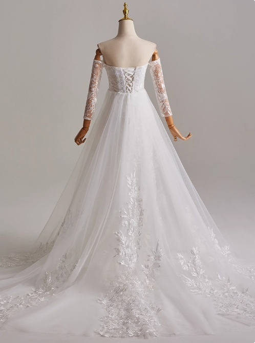 Beauty A Line Strapless Long Sleeve Tulle Wedding Dress D3163