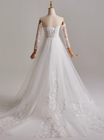 Beauty A Line Strapless Long Sleeve Tulle Wedding Dress D3163