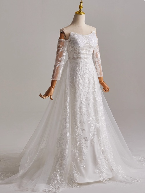 Beauty A Line Strapless Long Sleeve Tulle Wedding Dress D3163