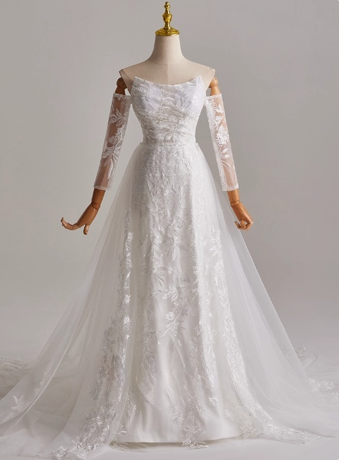 Beauty A Line Strapless Long Sleeve Tulle Wedding Dress D3163