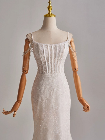 Elegant Wedding Dress Spaghetti Straps Mermaid Wedding Dress D3167
