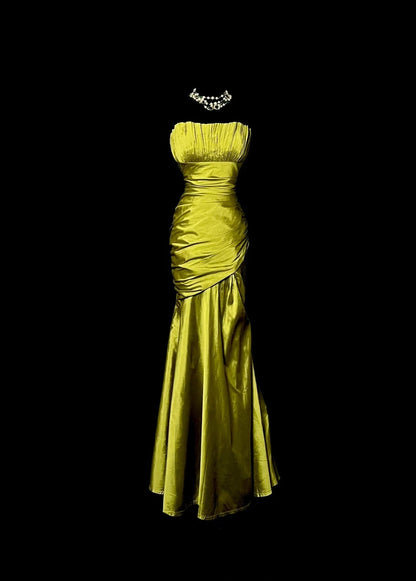 Stunning Prom Dress Strapless Pleated Long Prom Dress Mermaid Evening Dress Birthday Party Dress  D3170