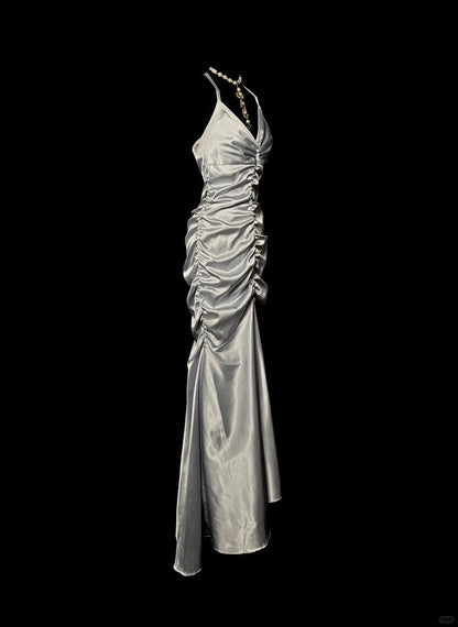 Stunning Prom Dress V-neck Pleated Long Mermaid Prom Dress Birthday Party Dress D3176