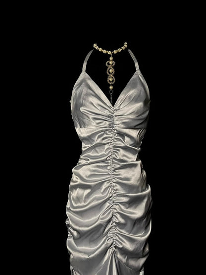 Stunning Prom Dress V-neck Pleated Long Mermaid Prom Dress Birthday Party Dress D3176