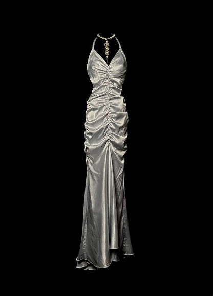 Stunning Prom Dress V-neck Pleated Long Mermaid Prom Dress Birthday Party Dress D3176