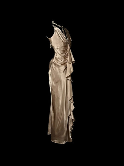 Gorgeous Prom Dress V-neck Pleated Long Prom Dress Evening Dress Birthday Party Dress  D3178
