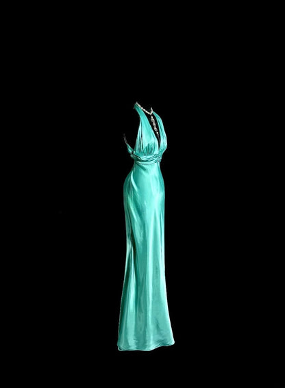Beauty Prom Dress Halter Pleated Long Mermaid Prom Dress Evening Dress Party Dress  D3180