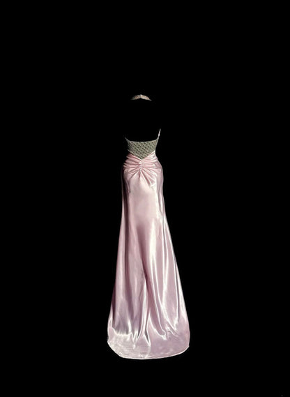 Sweet Prom Dress Light Pink Halter Long Prom Dress Evening Dress Birthday Party Dress  D3182