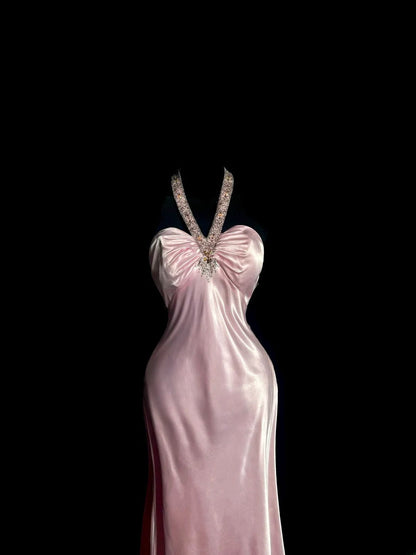 Sweet Prom Dress Light Pink Halter Long Prom Dress Evening Dress Birthday Party Dress  D3182