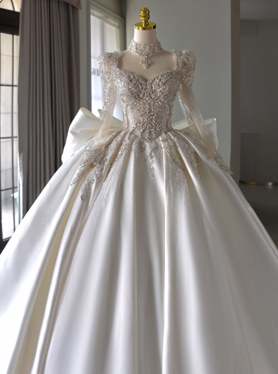 Gorgeous Wedding Dress Sweetheart Long Sleeve Pleated Wedding Dress  D3184