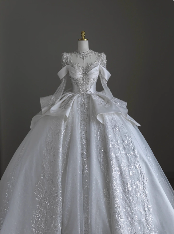 Gorgeous Wedding Dress Long Sleeve Pleated Wedding Dress  D3193