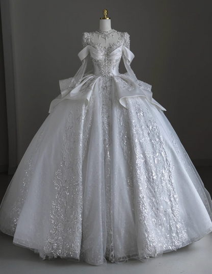 Gorgeous Wedding Dress Long Sleeve Pleated Wedding Dress  D3193