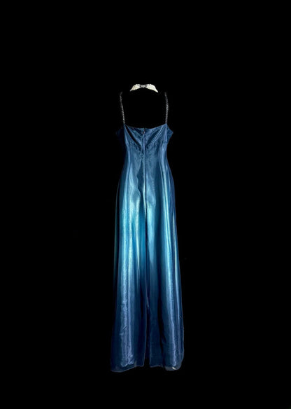 Stunning Prom Dress Gradient Blue Spaghetti Straps Long Evening Dress Gala Dress  D3200